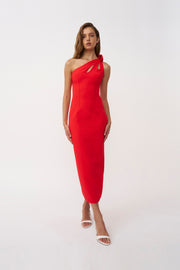 Chiara One Shoulder Midi Dress - Red