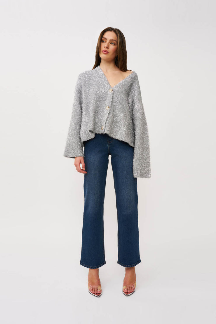 Chrome Knit Oversized Cardi - Silver
