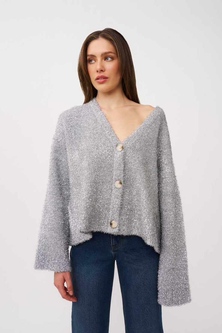 Chrome Knit Oversized Cardi - Silver