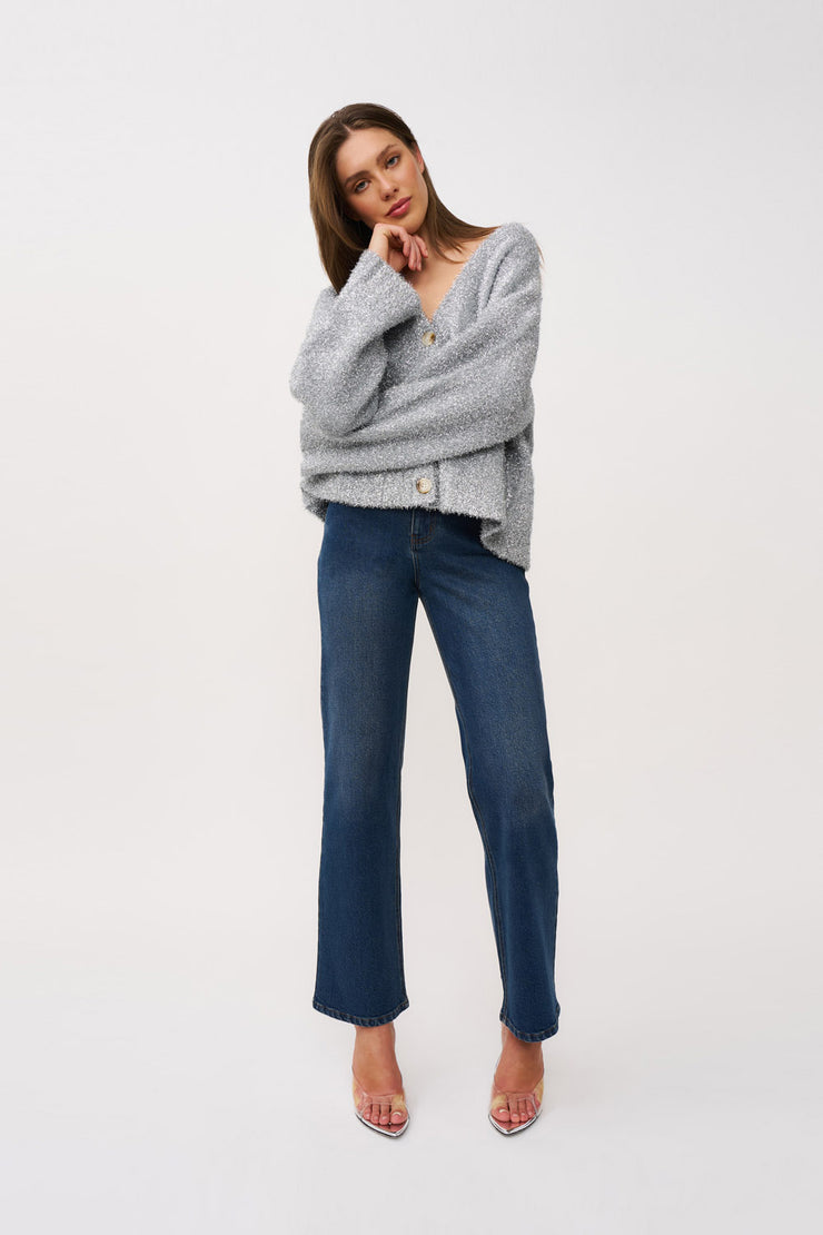 Chrome Knit Oversized Cardi - Silver