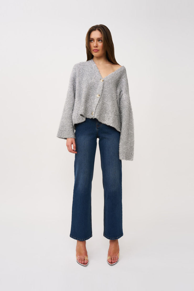 Chrome Knit Oversized Cardi - Silver