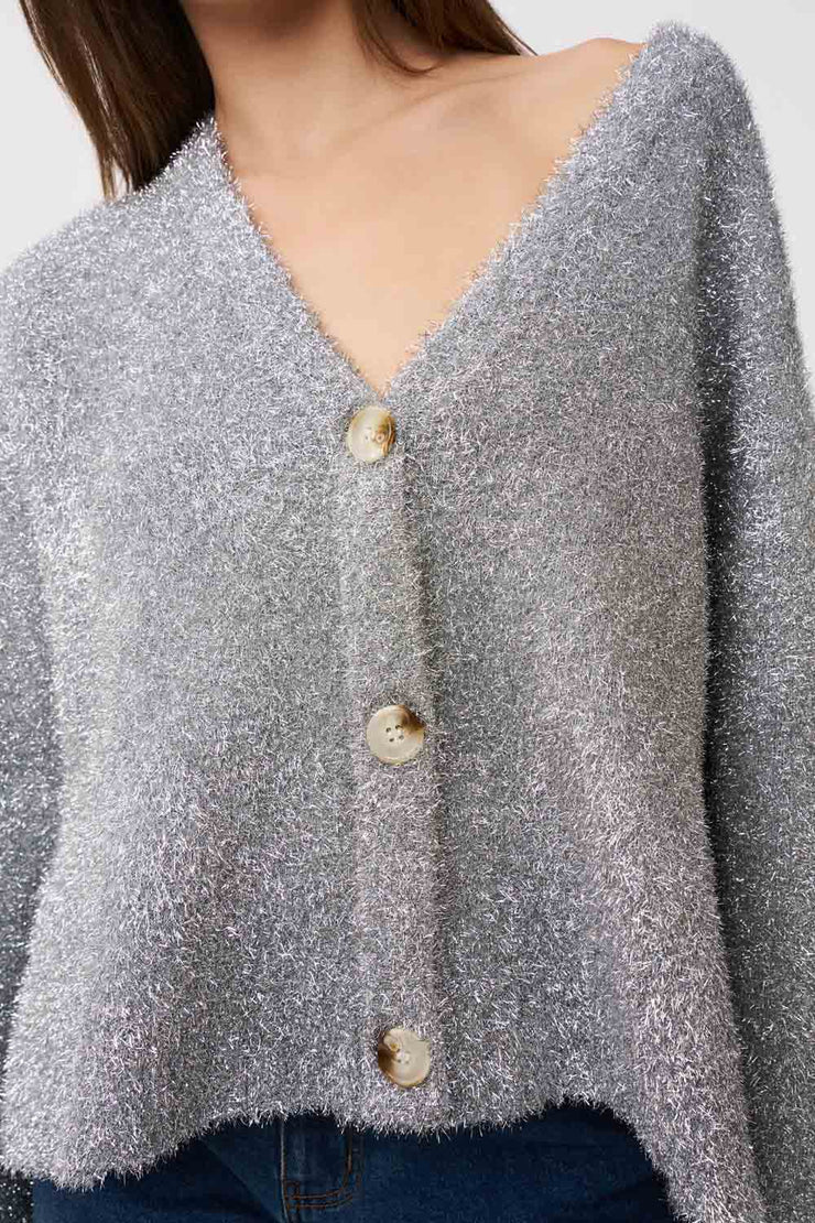 Chrome Knit Oversized Cardi - Silver