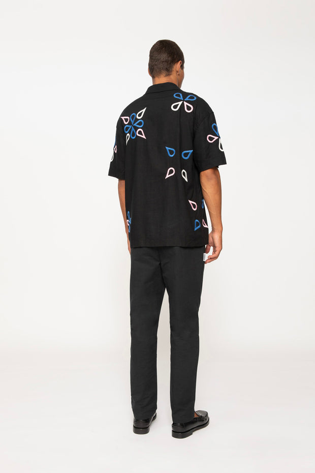 Conrad Geo Embroidery Shirt | Final Sale - Black