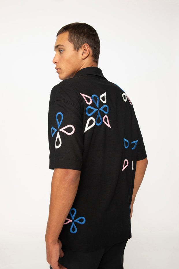 Conrad Geo Embroidery Shirt | Final Sale - Black