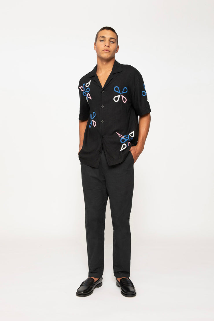 Conrad Geo Embroidery Shirt - Black