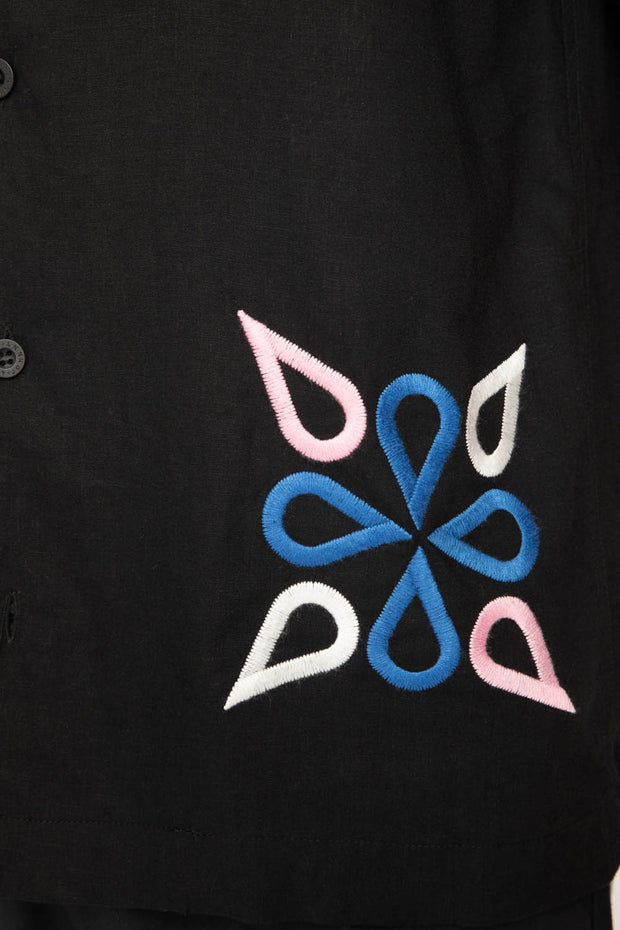 Conrad Geo Embroidery Shirt | Final Sale - Black