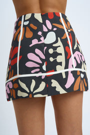 Contrast Pipe Mini Skirt - Black Multi