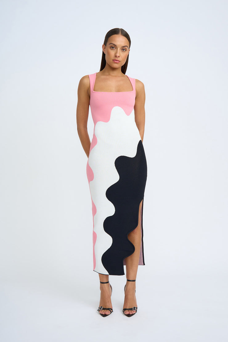 Dahlia Knit Midi Dress | Final Sale - Pink Ivory Black BY JOHNNY. Dahlia Knit Midi Dress | Final Sale - Pink Ivory Black BY JOHNNY.