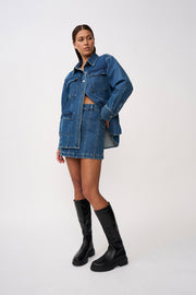 Della Denim Panel Mini Skirt - Blue Wash