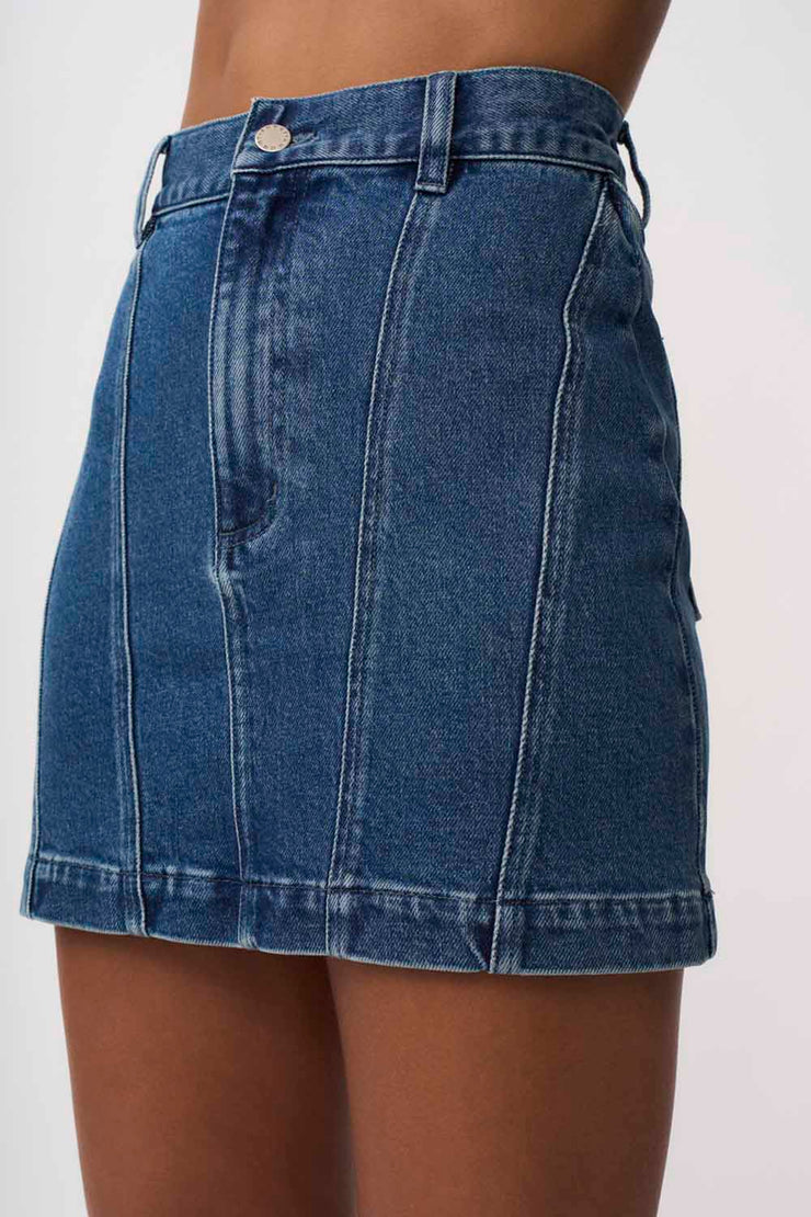 Della Denim Panel Mini Skirt - Blue Wash