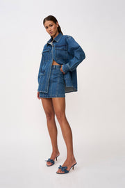 Della Denim Structured Jacket | Final Sale - Blue Wash