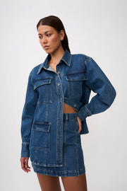 Della Denim Structured Jacket - Blue Wash