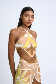 Desert Blooms Halter Top - Toasted Nut Primrose