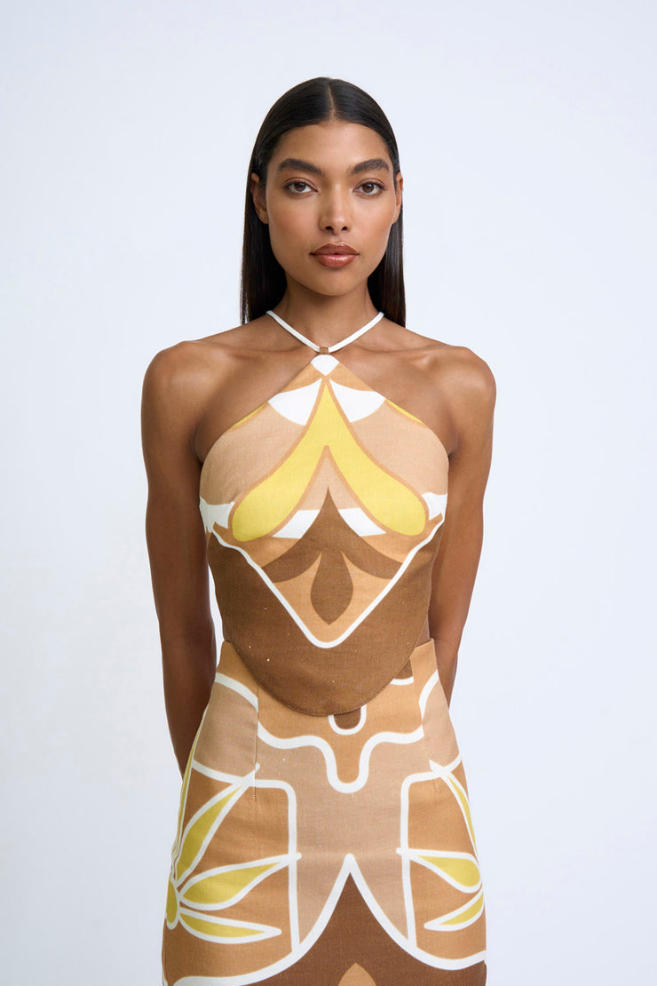 Desert Blooms Halter Top - Toasted Nut Primrose