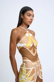 Desert Blooms Halter Top - Toasted Nut Primrose