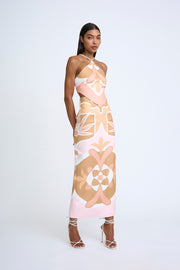 Desert Blooms Structured Ankle Skirt - Pink Tan Multi