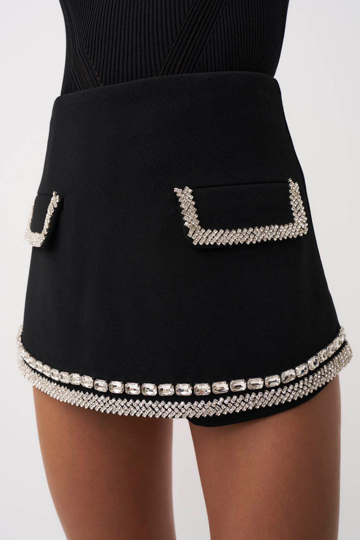 Devora Jewel Trim Skort - Black