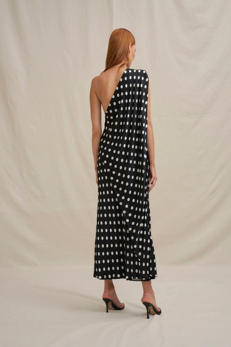 Dove Drape Polka Ankle Dress - Ivory Black