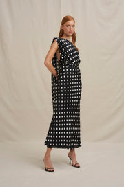 Dove Drape Polka Ankle Dress - Ivory Black