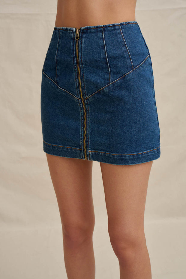 Eclipse Denim Mini Skirt - Dark Blue Denim