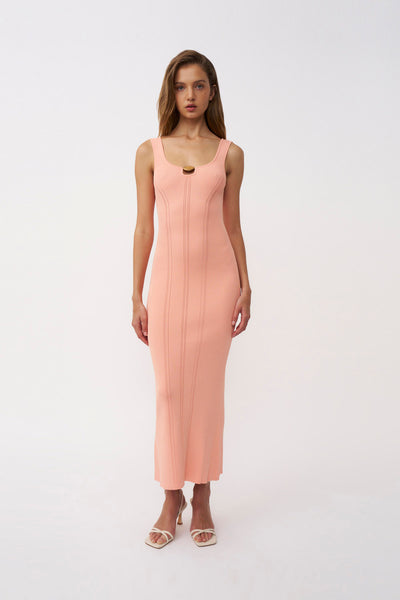 Eco Bead Knit Midi Dress- Peach