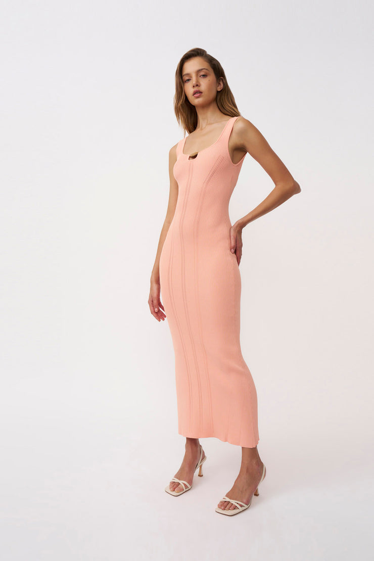 Eco Bead Knit Midi Dress- Peach