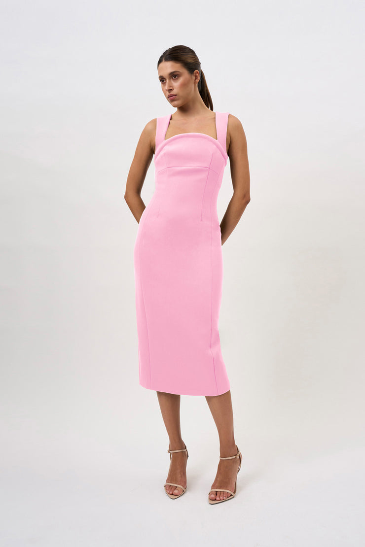 Elara Curve Structure Midi Dress | Final Sale - Pink