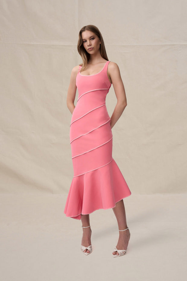 Sylvia Spiral Midi Dress - Ivory Pink
