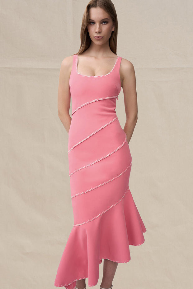 Sylvia Spiral Midi Dress - Ivory Pink