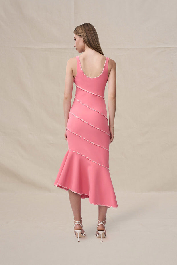 Sylvia Spiral Midi Dress - Ivory Pink