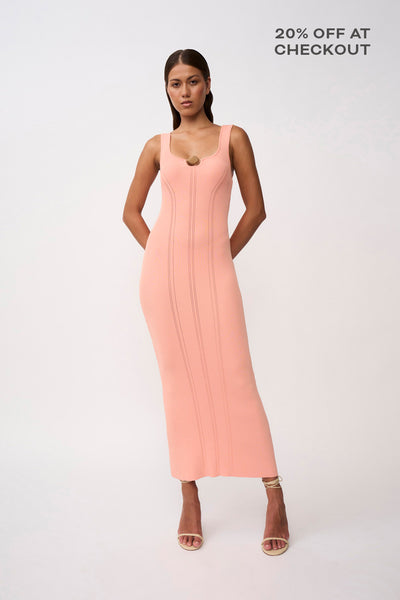 Eco Bead Knit Midi Dress- Peach