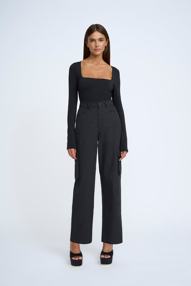 Femme Wide Leg Cargo Pant - Black