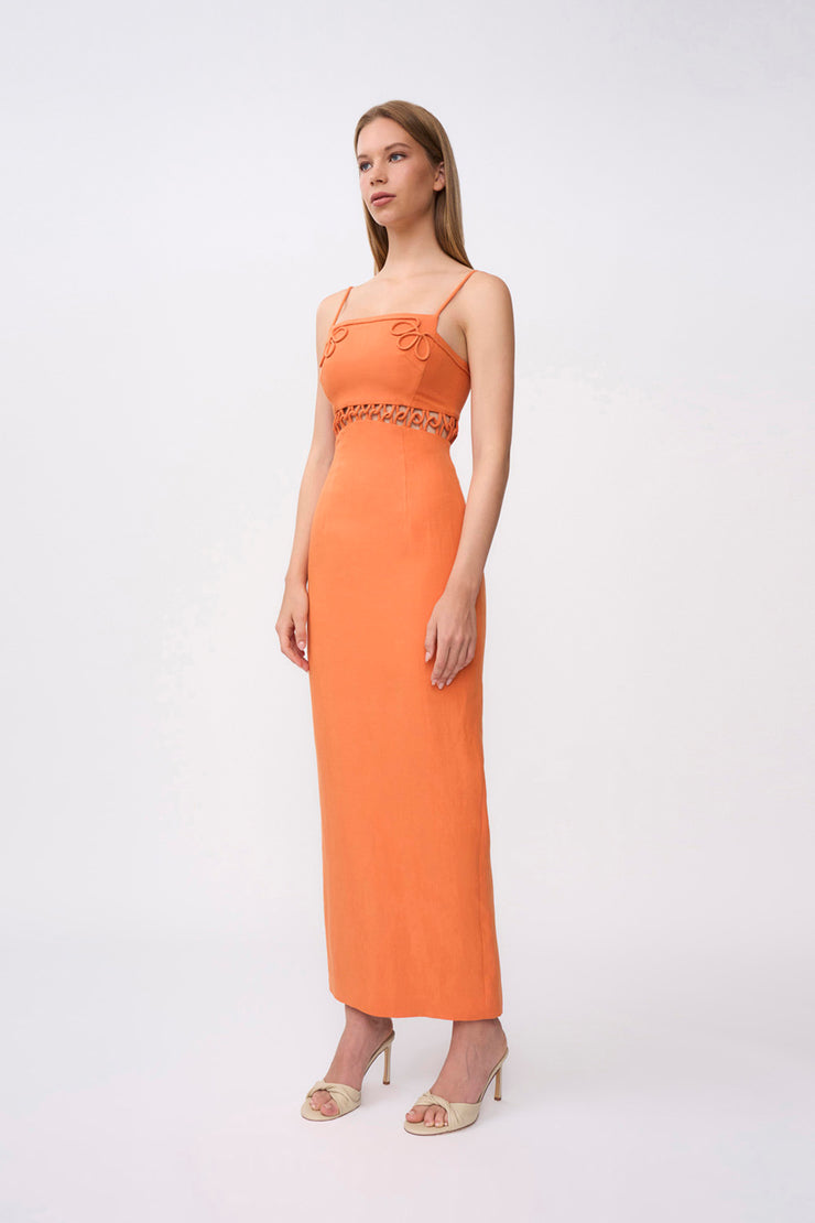 Fiamma Linen Loop Ankle Dress | Final Sale - Orange