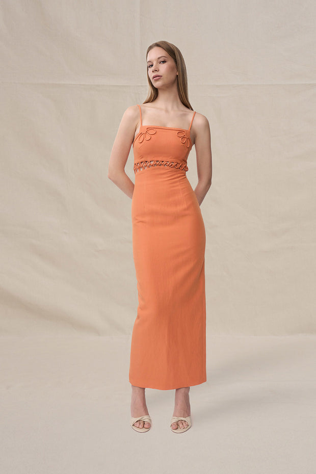 Fiamma Linen Loop Ankle Dress - Orange