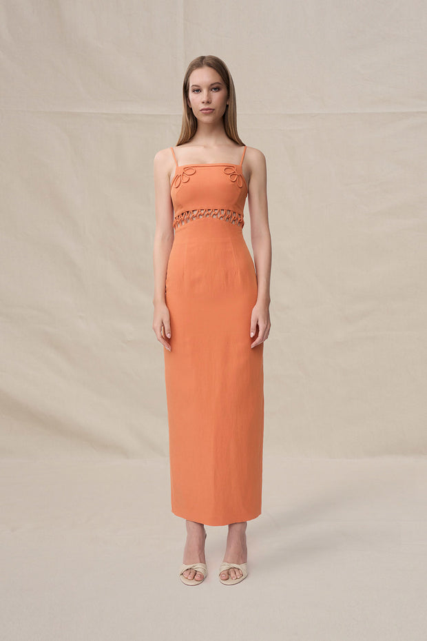 Fiamma Linen Loop Ankle Dress - Orange