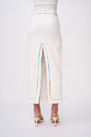 Fiori Applique Ankle Skirt - Ivory Multicolour