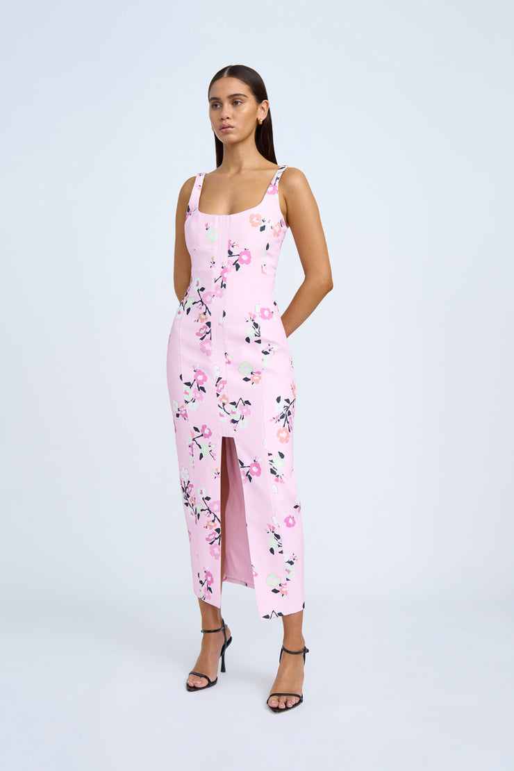 Floral Romance Midi Dress - Pink Multi