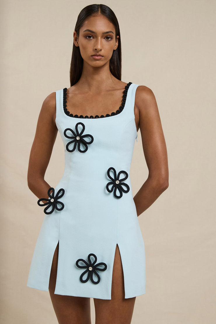 Flower Form Mini Dress - Black Blue BY JOHNNY. Flower Form Mini Dress - Black Blue BY JOHNNY.