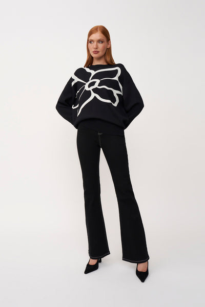 Flower Knit Sweater - Black Ivory