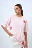 Geo Floral Embroidery Tee - Pink