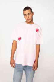 Geo Floral Embroidery Tee - Pink