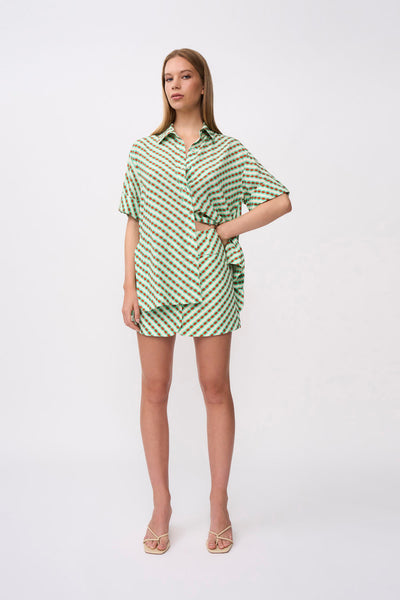 Geo Stripe Mini Skirt - Green Brown Multi