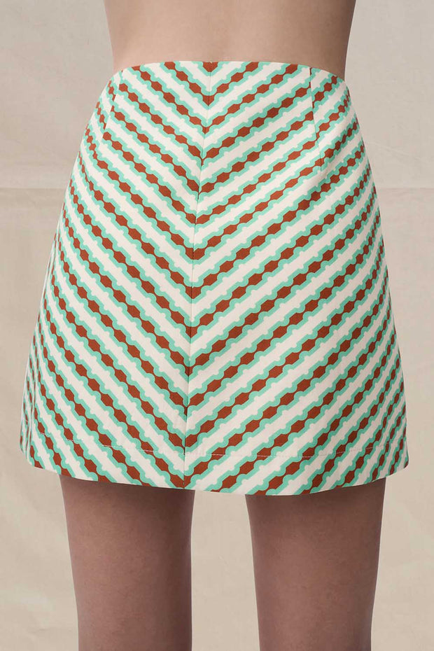 Geo Stripe Mini Skirt - Brown Green