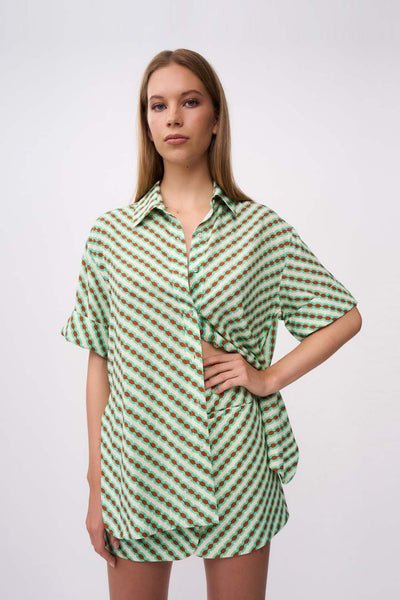 Geo Stripe Shirt | Final Sale - Green Brown Multi