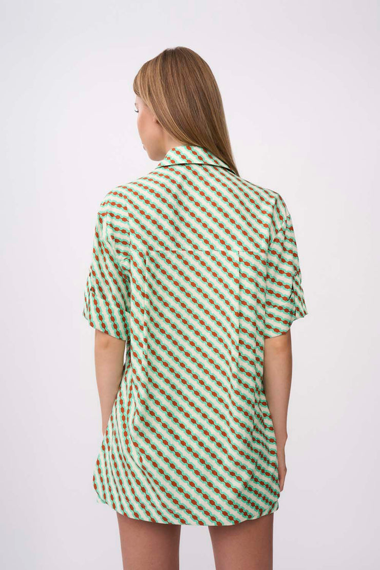 Geo Stripe Shirt - Green Brown Multi