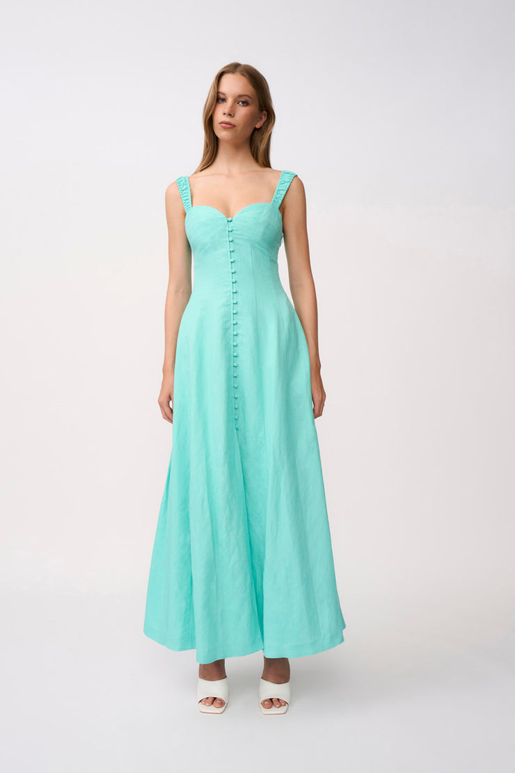 Giovanna Button Down Ankle Length Dress - Aqua