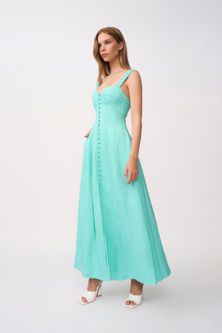 Giovanna Button Down Ankle Length Dress - Aqua