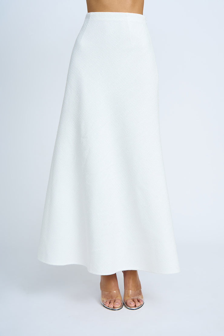 Giselle Tweed Bias Midi Skirt - Ivory