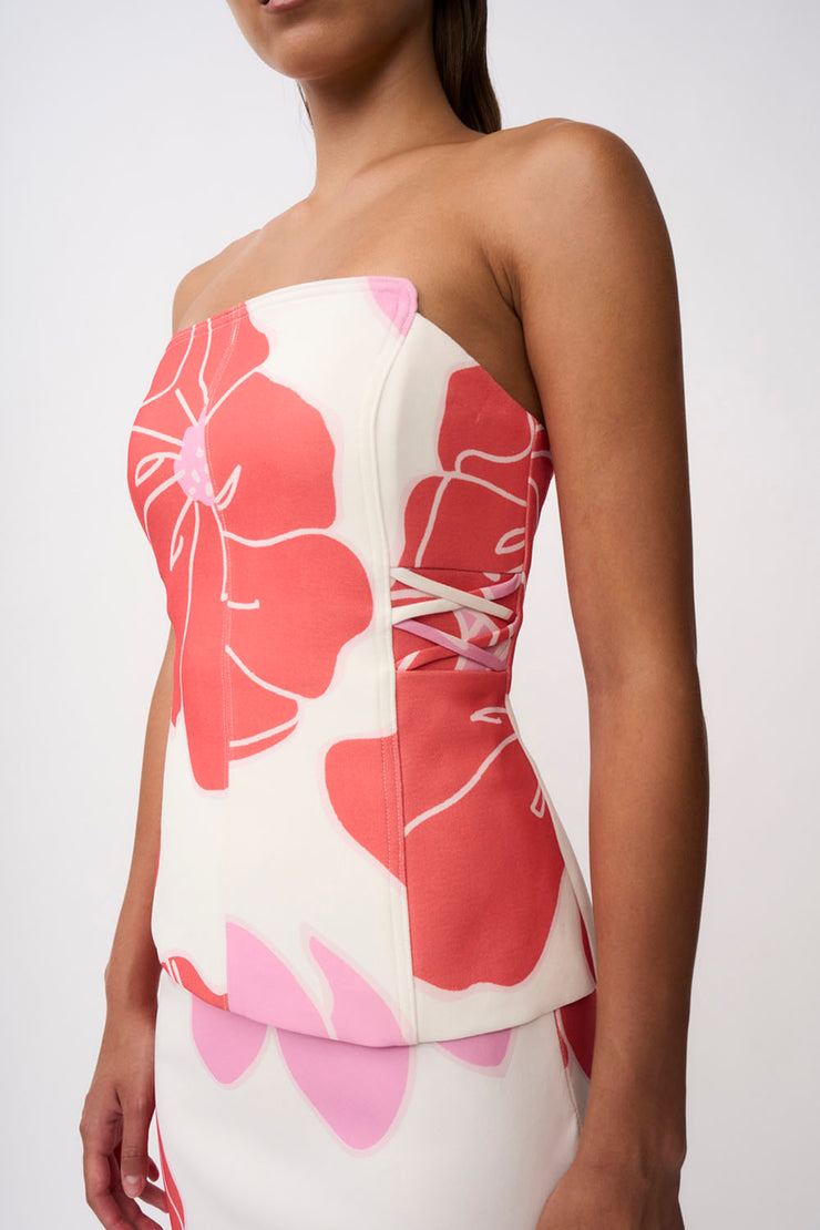 Heidi Panel Long Line Corset | Final Sale - Pink Red Ivory