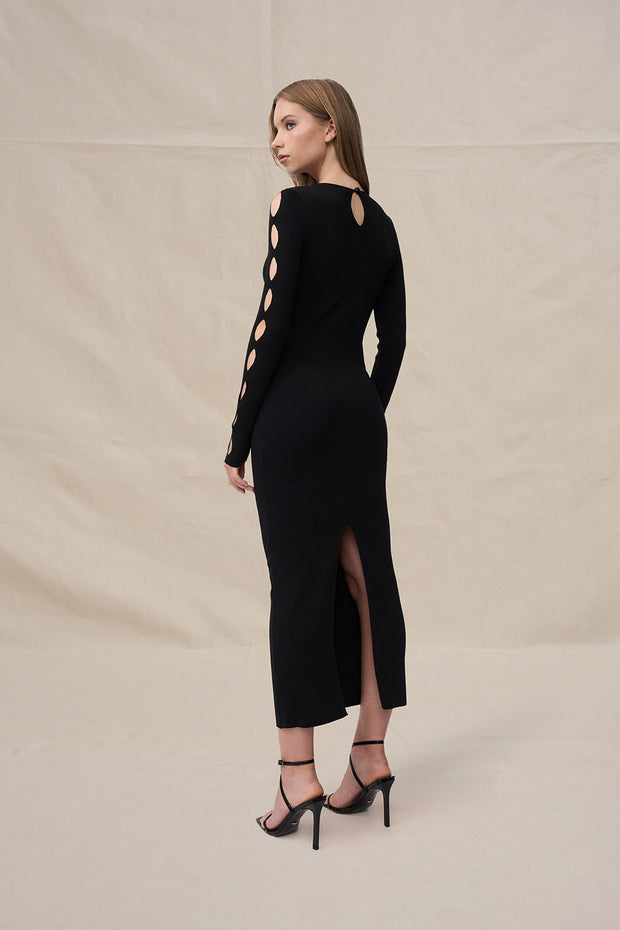 Laser Leaf Midi Dress - Black
